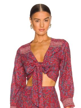 Veronica Beard Sarah Floral Wrap Top Red S